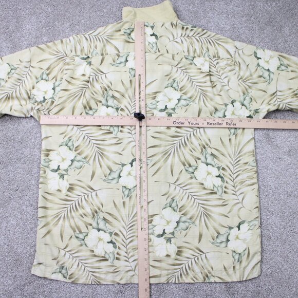Tommy Bahama Camp Shirt Men Medium Beige Floral Loop Collar Orange 100% Silk S/S - Picture 10 of 13